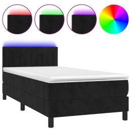 Łóżko kontynentalne z materacem i LED, czarny aksamit 100x200cm