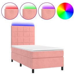 Łóżko kontynentalne z materacem i LED, różowy aksamit 80x200 cm