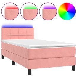 Łóżko kontynentalne z materacem i LED, różowy aksamit 80x200 cm