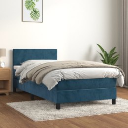 Łóżko kontynentalne z materacem, niebieskie, aksamit, 80x200 cm