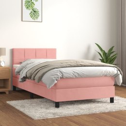 Łóżko kontynentalne z materacem, różowe, aksamit, 80x200 cm