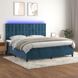 VidaXL Łóżko kontynentalne, materac i LED, niebieski aksamit 200x200cm
