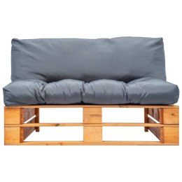 VidaXL Ogrodowa sofa z palet, z szarymi poduszkami, sosna