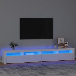 VidaXL Szafka pod TV z oświetleniem LED, biała z połyskiem,240x35x40cm