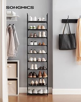 10-poziomowy stojak na buty, stojak na buty, oszczędzający miejsce schowek na buty, 45 x 28 x 173 cm, metalowa rama, półki z włó