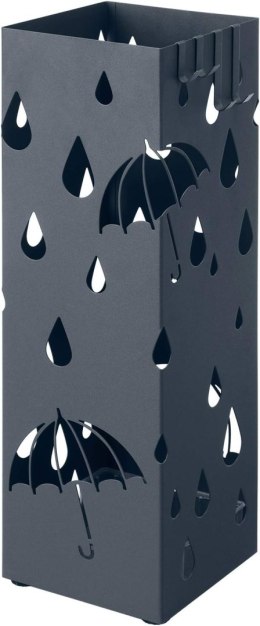 Metalowy stojak na parasole, kwadratowy uchwyt na parasole z tacką ociekową i 4 haczykami, 15,5 x 15,5 x 49 cm, antracytowy szar