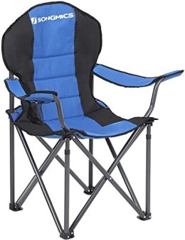 Składane krzesło kempingowe, z wygodnym siedziskiem z gąbki, uchwytem na kubek, wytrzymałą konstrukcją, maksymalne obciążenie 25