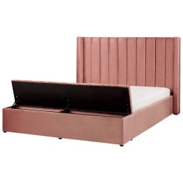 Łóżko welurowe z ławką 160 x 200 cm różowe NOYERS