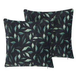 2 welurowe poduszki dekoracyjne w liście 45 x 45 cm zielono-czarne TOADFLAX