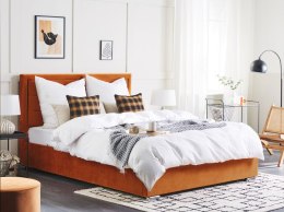 Łóżko z pojemnikiem welurowe 140 x 200 cm pomarańczowe ROUEN