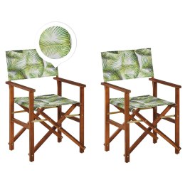 Zestaw 2 krzeseł ogrodowych i 2 wymiennych tkanin ciemne drewno akacjowe z białym / wzór w tropikalne liście CINE
