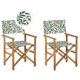 Zestaw 2 krzeseł ogrodowych i 2 wymiennych tkanin jasne drewno akacjowe z białym / wzór w liście CINE
