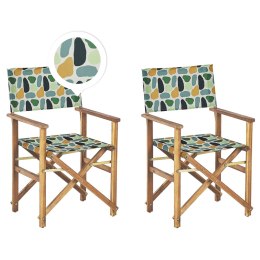 Zestaw 2 krzeseł ogrodowych i 2 wymiennych tkanin jasne drewno akacjowe z szarym / wzór geometryczny CINE
