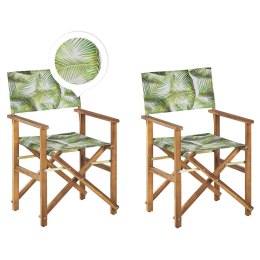 Zestaw 2 krzeseł ogrodowych i 2 wymiennych tkanin jasne drewno akacjowe z szarym / wzór w tropikalne liście CINE