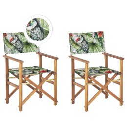 Zestaw 2 krzeseł ogrodowych i 2 wymiennych tkanin jasne drewno akacjowe z szarym / wzór w tukany CINE