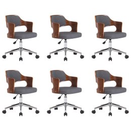 VidaXL Obrotowe krzesła stołowe, 6 szt., szare, gięte drewno i tkanina