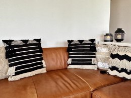 2 bawełniane poduszki dekoracyjne geometryczny wzór 50 x 50 cm beżowo-czarne CHITTOOR