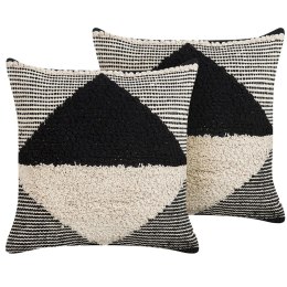 2 bawełniane poduszki dekoracyjne geometryczny wzór 50 x 50 cm beżowo-czarne KHORA