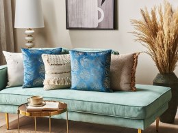 2 welurowe poduszki dekoracyjne w liście 45 x 45 cm niebieskie MONSTERA