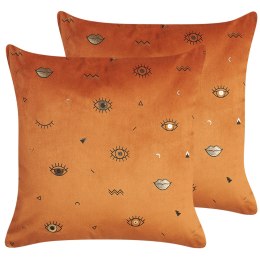 2 welurowe poduszki dekoracyjne z motywem oka 45 x 45 cm pomarańczowe AEONIUM