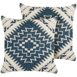 2 bawełniane poduszki dekoracyjne w geometryczny wzór 50 x 50 cm niebiesko-beżowe SAFI