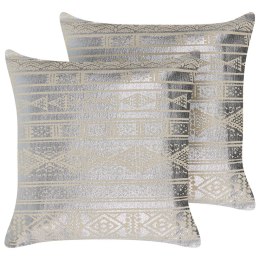 2 bawełniane poduszki dekoracyjne w geometryczny wzór 50 x 50 cm srebrne OUJDA