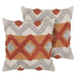 2 bawełniane poduszki dekoracyjne w geometryczny wzór 45 x 45 cm pomarańczowo-beżowe BREVIFOLIA