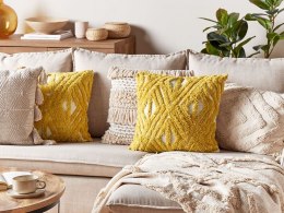 2 bawełniane poduszki dekoracyjne w geometryczny wzór 45 x 45 cm żółte ALCEA