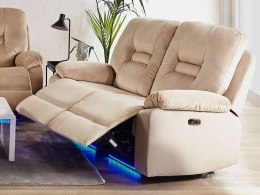 Sofa z elektryczną funkcją relaksu 2-osobowa welurowa LED z ładowarką beżowa BERGEN