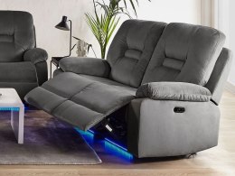 Sofa z elektryczną funkcją relaksu 2-osobowa welurowa LED z ładowarką szara BERGEN