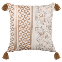 Bawełniana poduszka dekoracyjna w geometryczny wzór z frędzlami 45 x 45 cm jasny brąz z białym MALUS