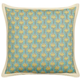 Bawełniana poduszka dekoracyjna w kwiaty 45 x 45 cm niebiesko-żółta WAKEGI