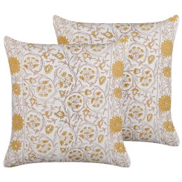 2 bawełniane poduszki dekoracyjne w kwiaty 45 x 45 cm biało-żółte CALATHEA