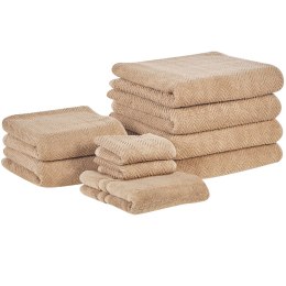 Komplet 9 ręczników bawełnianych frotte beżowy MITIARO