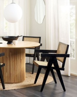 Krzesło drewniane z plecionką rattanową jasne drewno z czarnym WESTBROOK