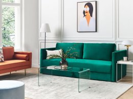 Sofa rozkładana welurowa zielona EKSJO Lumarko!