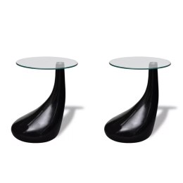 Lumarko 2 czarne stoliki z okrągłym, szklanym blatem, wysoki połysk