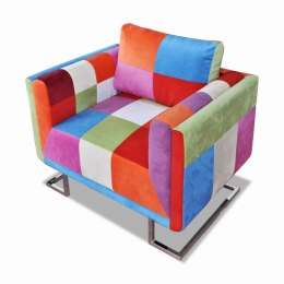  Fotel w formie kostki z chromowaną podstawą, patchworkowy Lumarko!