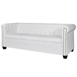  Sofa 3-osobowa w stylu Chesterfield, sztuczna skóra, biała Lumarko!