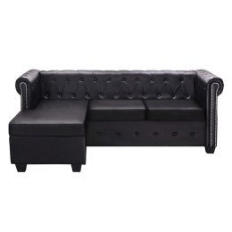  Sofa Chesterfield w kształcie litery L, sztuczna skóra, czarna Lumarko!
