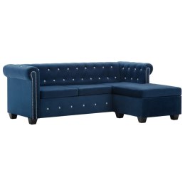  Sofa Chesterfield z leżanką, aksamit, 199x142x72 cm, niebieska Lumarko!