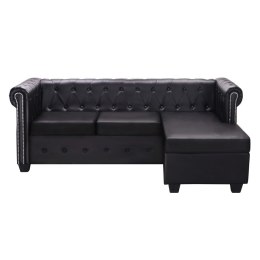  Sofa Chesterfield w kształcie litery L, sztuczna skóra, czarna Lumarko!