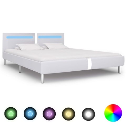  Rama łóżka LED, biała, sztuczna skóra, 180 x 200 cm Lumarko!