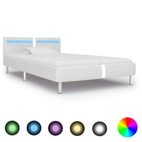  Rama łóżka LED, biała, sztuczna skóra, 90 x 200 cm Lumarko!