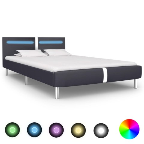  Rama łóżka LED, czarna, sztuczna skóra, 140 x 200 cm Lumarko!