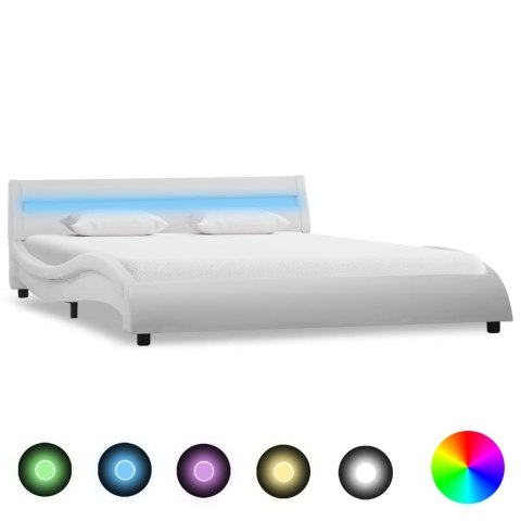  Rama łóżka LED, biała, sztuczna skóra, 140 x 200 cm Lumarko!