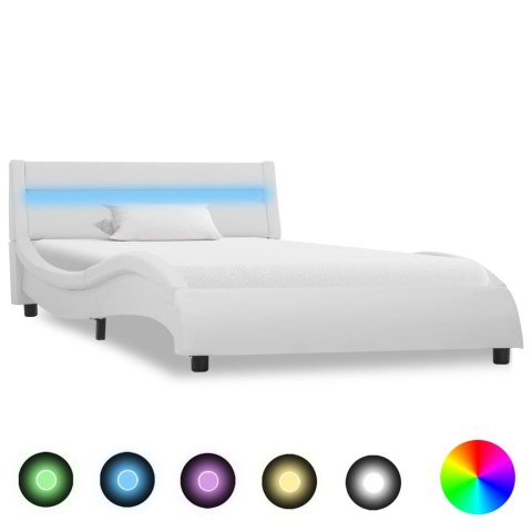  Rama łóżka z LED, biała, sztuczna skóra, 90 x 200 cm Lumarko!