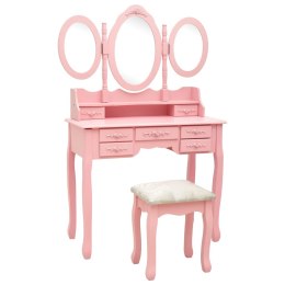  Toaletka z taboretem i składanym, 3 częściowym lustrem, różowa Lumarko!