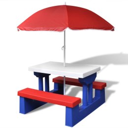  Stół dla dzieci z ławkami i parasolem, wielokolorowy Lumarko!