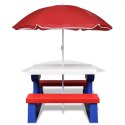  Stół dla dzieci z ławkami i parasolem, wielokolorowy Lumarko!